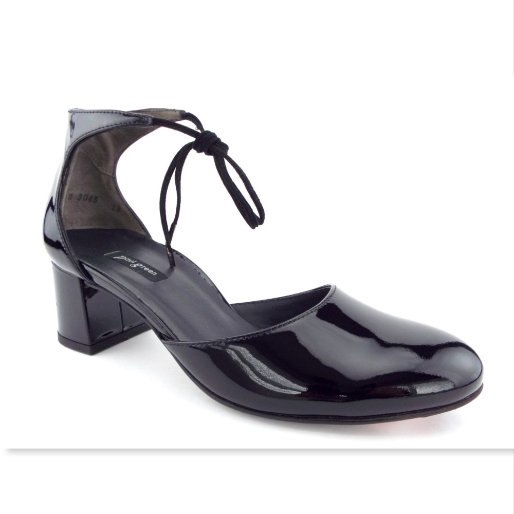 New PAUL GREEN Black Patent Leather Ankle Strap Block Heel Pumps 5UK/7.5US